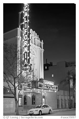 California Theater at night. San Jose, California, USA (black and white)