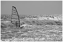 Windsurfer on silvery ocean, Waddell Creek Beach. California, USA ( black and white)