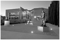 Rodin sculpture garden and Cantor Art Center, dusk. Stanford University, California, USA (black and white)