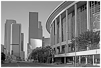 Music Center and high rise towers. Los Angeles, California, USA (black and white)