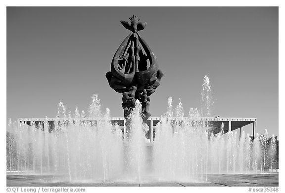 Peace on Earth sculpture by Jacques Lipchitz,  Music Center. Los Angeles, California, USA (black and white)