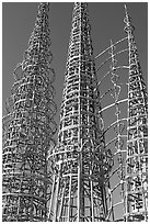 Three towers and hearts, Watts Towers. Watts, Los Angeles, California, USA ( black and white)