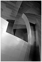 Steel curves of the Walt Disney Concert Hall at night. Los Angeles, California, USA (black and white)