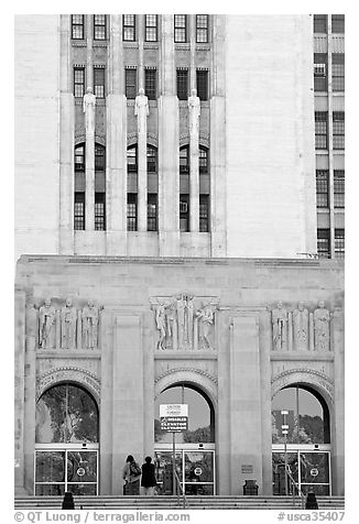 Art Deco facade of the Los Angeles County Hospital. Los Angeles, California, USA (black and white)