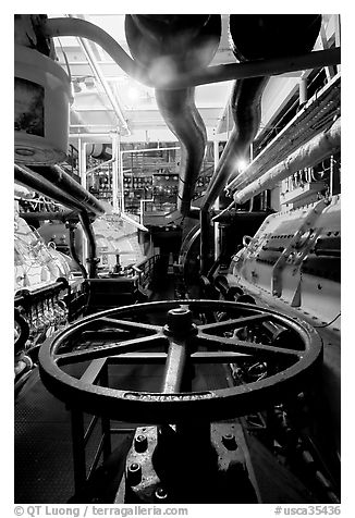 Boiler room of the Queen Mary. Long Beach, Los Angeles, California, USA (black and white)