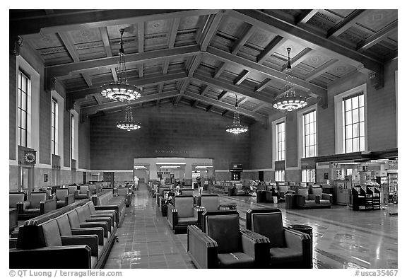 Waiting room in Union Station. Los Angeles, California, USA (black and white)