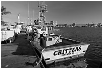 Fishing boat and deck. Marina Del Rey, Los Angeles, California, USA (black and white)