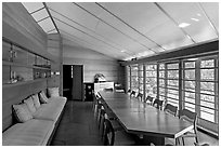 Dining room, Hanna House, a Frank Lloyd Wright masterpiece. Stanford University, California, USA ( black and white)