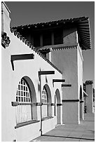 Burlingame train station, in mission revival style. Burlingame,  California, USA (black and white)