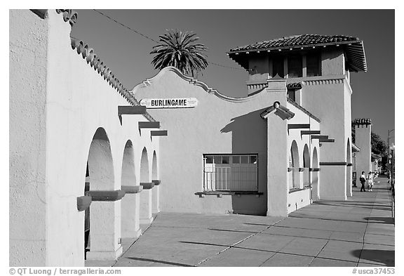 Burlingame railroad station. Burlingame,  California, USA (black and white)