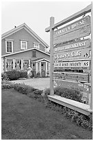 Zabella House and signs. Half Moon Bay, California, USA ( black and white)