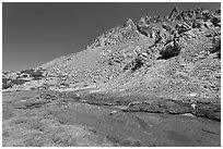 Stream and colorful rocks on Inconsolable Range. California, USA (black and white)
