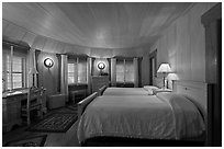 Bedroom, Vikingsholm castle, South Lake Tahoe, California. USA ( black and white)