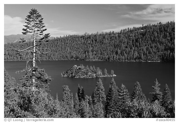 Fannette Island, Emerald Bay, California. USA (black and white)