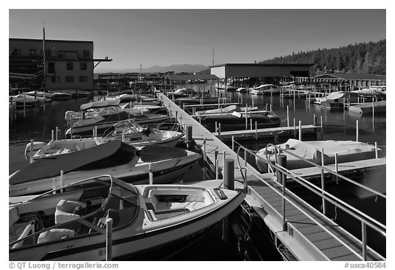 Sunnyside marina, West Shore, Lake Tahoe , California. USA (black and white)