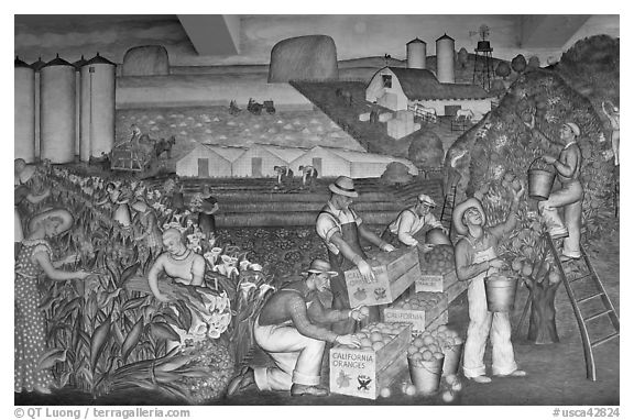 Public Works of Art Project mural, Coit Tower. San Francisco, California, USA (black and white)
