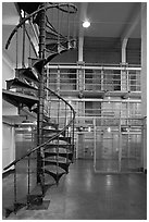 Spiral staircase inside Alcatraz prison. San Francisco, California, USA ( black and white)