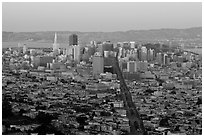 San Francisco cityscape with last sunlight from Twin Peaks. San Francisco, California, USA ( black and white)