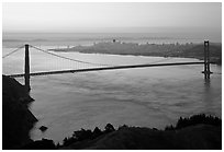 Golden Gate Bridge, San Francisco Bay, and city at dawn. San Francisco, California, USA (black and white)