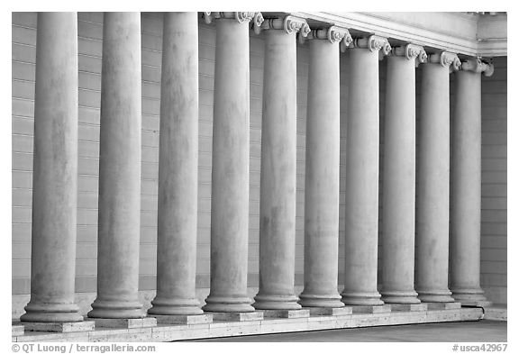 Row of columns, Legion of Honor, early morning, Lincoln Park. San Francisco, California, USA