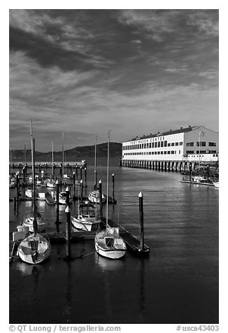 Marina and Fort Mason center. San Francisco, California, USA (black and white)