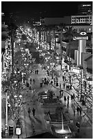 Third Street Promenade from above, night. Santa Monica, Los Angeles, California, USA (black and white)