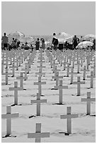 Crosses and beach unbrellas. Santa Monica, Los Angeles, California, USA ( black and white)