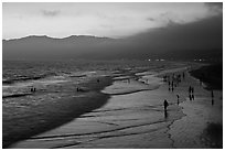 Beach with purple color at sunset. Santa Monica, Los Angeles, California, USA ( black and white)