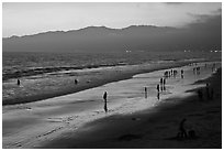 Beach and Santa Monica Mountains at sunset. Santa Monica, Los Angeles, California, USA ( black and white)