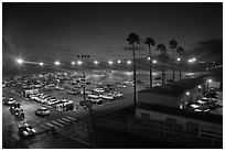 Beach Parking lot at sunset. Santa Monica, Los Angeles, California, USA (black and white)