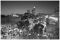 View from above of Third Street Promenade at dusk. Santa Monica, Los Angeles, California, USA (black and white)