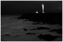 Point Arena Light Station at night. California, USA (black and white)