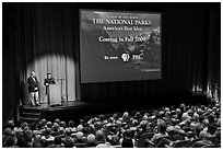 Ken Burns and Dayton Duncan present National Parks film, Cowell Theater, Fort Mason Center. San Francisco, California, USA (black and white)