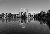 Palace of Fine arts and lagoon, early morning. San Francisco, California, USA (black and white)