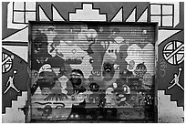 Painted garage door, Mission District. San Francisco, California, USA (black and white)