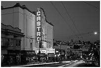 Castro Theater and Castro Street at dusk. San Francisco, California, USA (black and white)