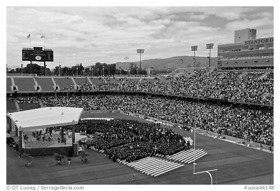 Stanford Stadium during graduation ceremony. Stanford University, California, USA (black and white)