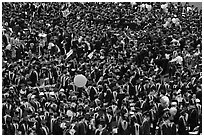 Mass of graduates in academic robes. Stanford University, California, USA (black and white)