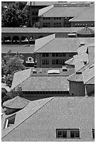 Red tiles rooftops seen from above. Stanford University, California, USA (black and white)