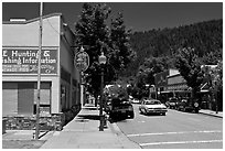 Old car in town center, Dunsmuir. California, USA (black and white)