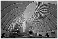 Worship space in vesica pisces shape, Cathedral of Christ the Light. Oakland, California, USA ( black and white)