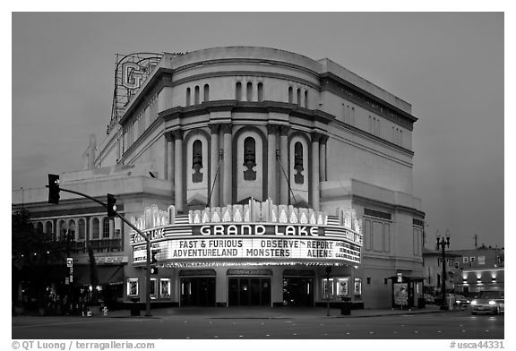 Grand Lake theater at dusk. Oakland, California, USA (black and white)