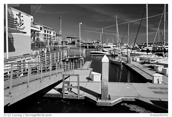 Marina, Jack London Square. Oakland, California, USA (black and white)