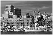 Marina and skyline. Oakland, California, USA (black and white)