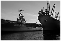 USS Hornet aircraft carrier. Alameda, California, USA ( black and white)