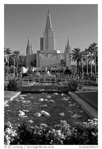Oakland Mormon temple and grounds. Oakland, California, USA (black and white)
