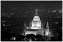 Church of Jesus Christ of LDS by night. Oakland, California, USA (black and white)