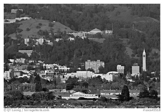 Buildings and hills in spring. Berkeley, California, USA (black and white)