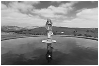 Reflecting pool and sculpture, Artesa Winery. Napa Valley, California, USA ( black and white)
