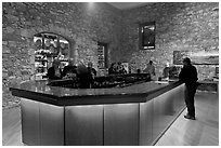 Wine tasting room, Hess Collection winery. Napa Valley, California, USA (black and white)